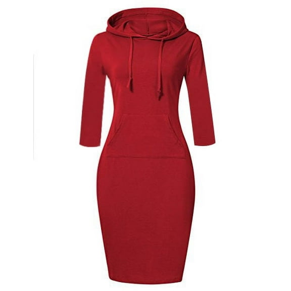 3/4 sleeve pullover women's hooded sweatshirt coat dress