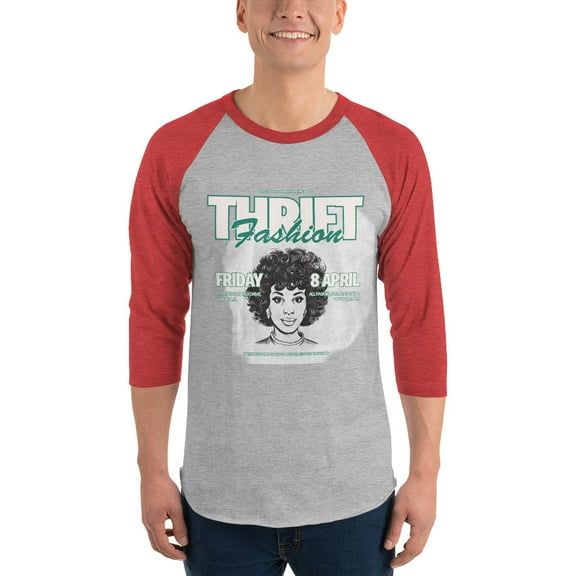 3/4 sleeve raglan shirt (Heather Grey/Heather Red, L)