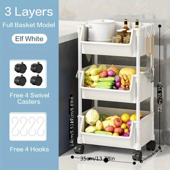 3/4-tier Plastic Rolling Utility Cart with Wheels, Suitable for Living Room, Kitchen, Bedroom, Garage, Movable Storage Shelf, Multitier Rack|Clean Appearance, Easter, Multilayer Rack