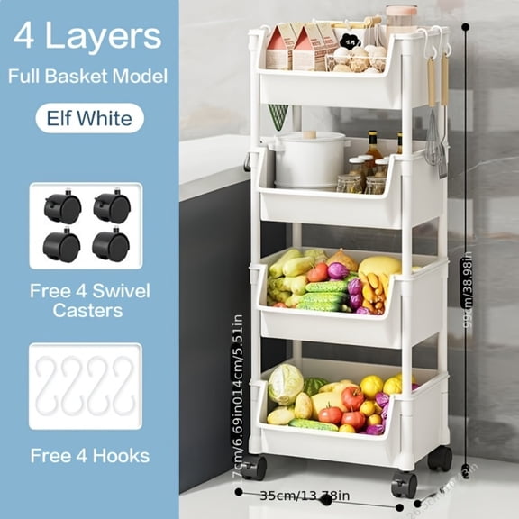 3/4-tier Plastic Rolling Utility Cart with Wheels, Suitable for Living Room, Kitchen, Bedroom, Garage, Movable Storage Shelf, Multitier Rack|Clean Appearance, Easter, Multilayer Rack