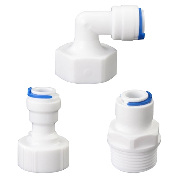 3/4" to 3/8" OD PE Hose Quick Connect Fittings, 3 Pcs Assorted Male & Female Thread Straight and Elbow Adapter for RO Pre Water Purifier System