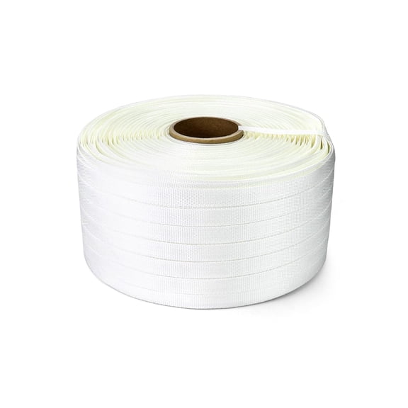 3/4" x 1640' Woven Cord Strapping Roll, Heavy Duty Polyethylene Braided Rope Strap Roll, 1830 lb Strong Break Strength 6" x 3" Core, Strength and Flexibility, White