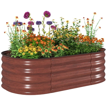 3.4' x 2' x 1' Galvanized Raised Garden Bed Kit, Metal Planter Box with Safety Edging, Brown