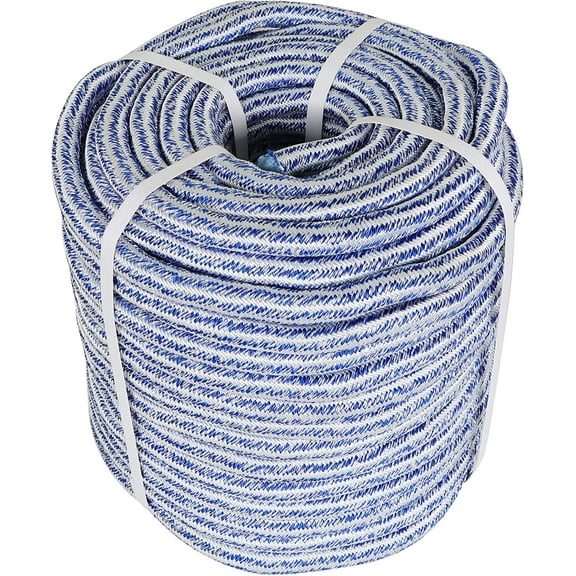 3/4 x 200FT High Force Braided Polyester Arborist Tree Rope, 24 Strand Bull Rope, Extra Abrasion Resistant, UV Resistant Heavy Duty Tree Rope for Swings,Camping(Blue and White)