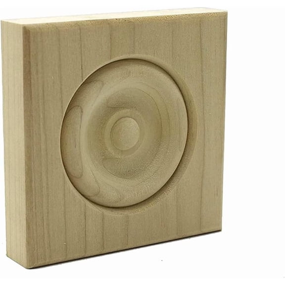 3/4" x 3 1/2" x 3 1/2" Poplar (Paint Grade) Rosette Bullseye Plinth Blocks, Hardwood (10)