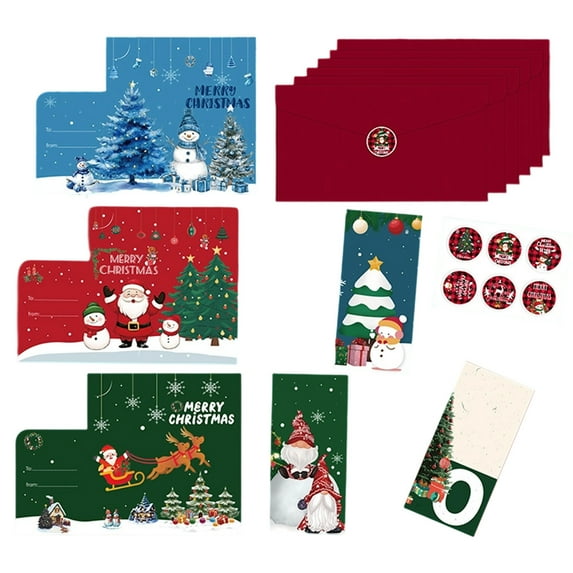 3.4" x 8.2" Funny Christmas Gift Cards with Envelopes & Stickers 6 Charming Designs Christmas Cards with Printed Message Inside Green