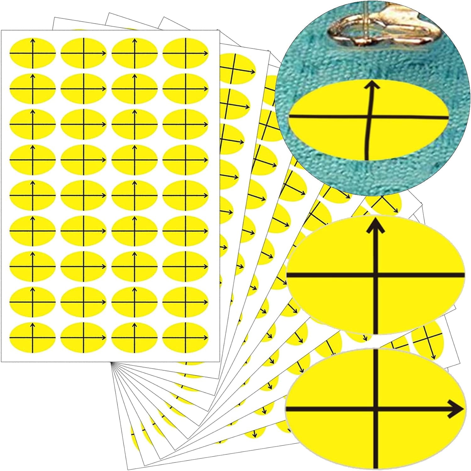 3/4" x1/2" Machine Embroidery Design Placement Reusable Embroidery Target Labels Target Stickers Oval Shape Target Yellow Planner Calendar Sticker 360 Pcs