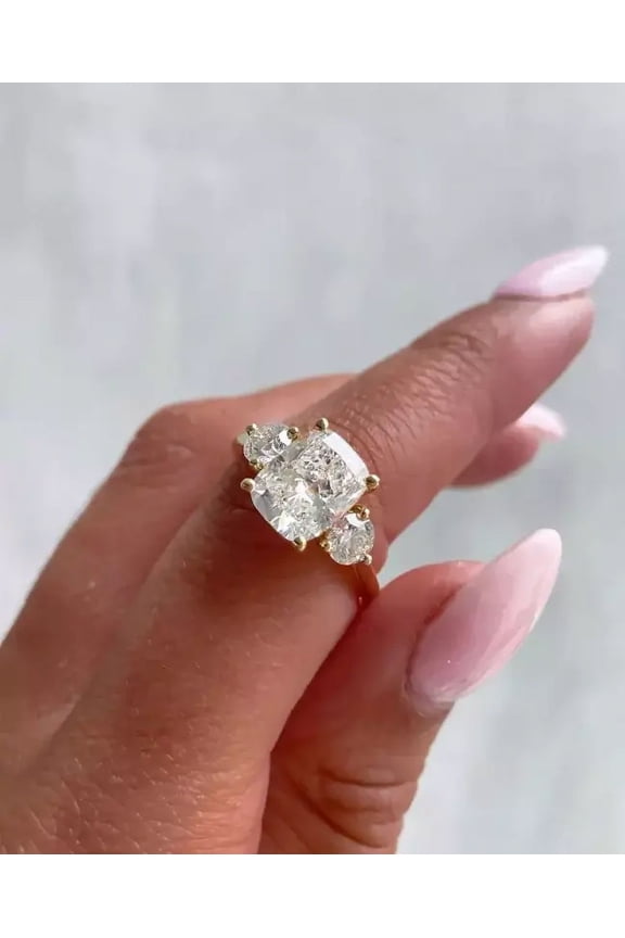 3.40 Ct Radiant-Cut Moissanite Three Stone Wedding Ring sterling sliver