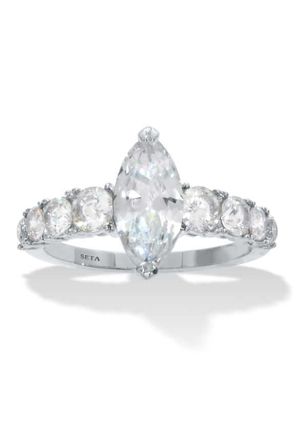 3.40 TCW Marquise-Cut Cubic Zirconia Silvertone Engagement Ring