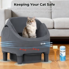 3.43 Gal Extra Large Gray Self Cleaning Cat Litter Box, 2.4G Wifi Automatic Kitty Litter Boxes, Double Odor Removal Safety Protection With App Control, Contain 1 Rolls Liners Bags, 1 Cat Litter Mat
