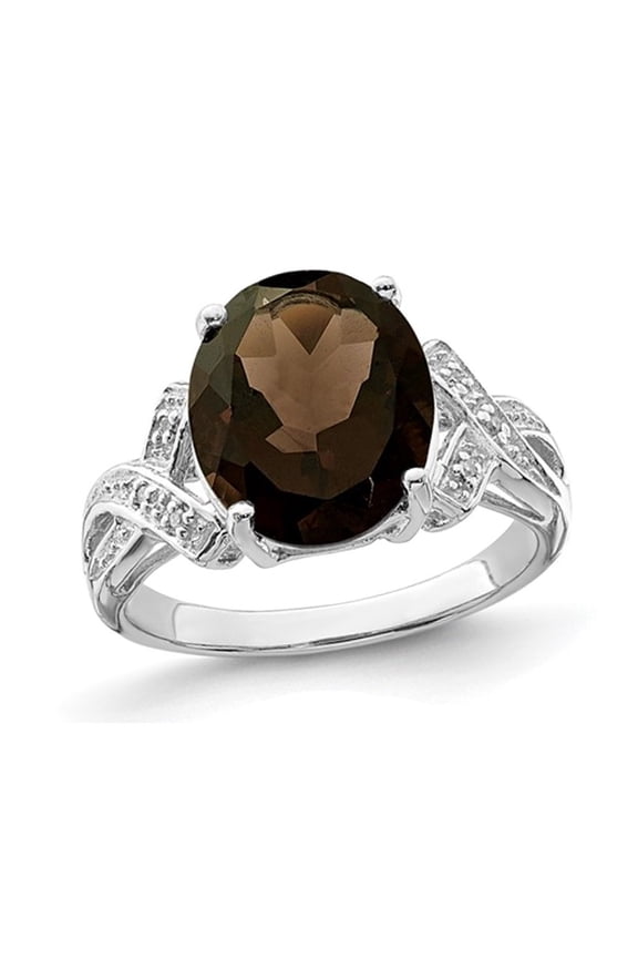 Gem & Harmony 3.45 Carat (Ctw) Oval-Cut Smoky Quartz Ring in Sterling Silver for Women