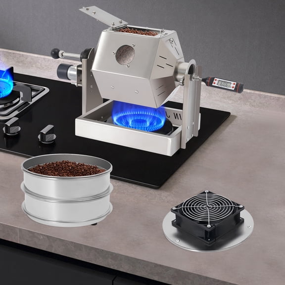 3.45Qt Coffee Roaster Machine with Bean Cooler, Double-Guide Baffle Drum & Heat-Sink Holes, Anti-Scald Handle & S-Hook, 110-120V US Plug, Suitable for Cafes & Small Roasteries