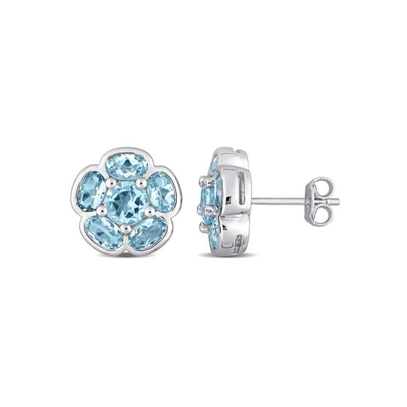 3.46 Carat (Ctw) Blue Topaz Flower Stud Earrings in Sterling Silver