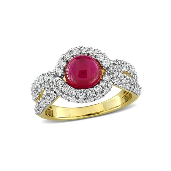 3.46 Carat (Ctw) Lab-Created Ruby and White Sapphire Ring Yellow Sterling Silver for Women