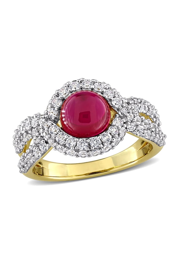3.46 Carat (Ctw) Lab-Created Ruby and White Sapphire Ring Yellow Sterling Silver for Women
