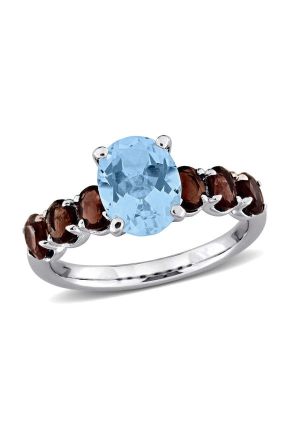 3.46 Carat (Ctw) Sky Blue Topaz and Smokey Quartz Ring in Sterling Silver for Women