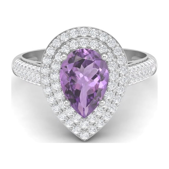 3.46 Ctw Amethyst Gemstone 925 Sterling Silver Pear Shape Halo Mother's Day Gift Ring