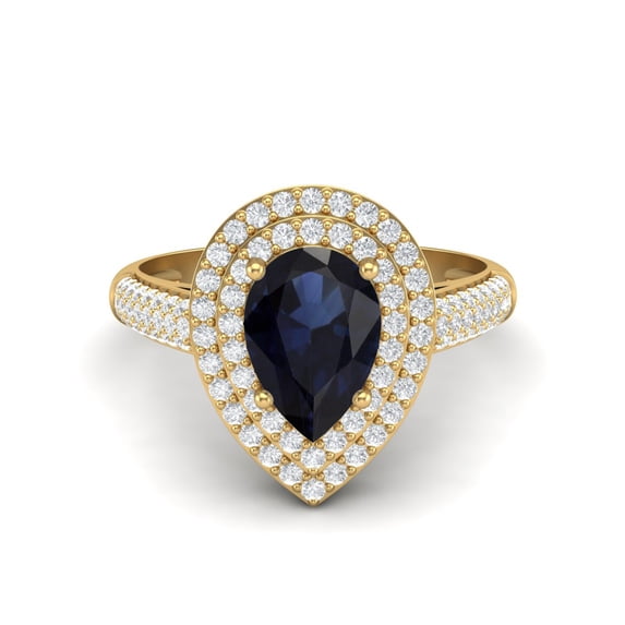 3.46 Ctw Blue Sapphire Gemstone 925 Sterling Silver Gold Vermeil Pear Shape Halo Valentines Day Gifts Ring