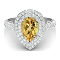 3.46 Ctw Citrine Gemstone 925 Sterling Silver Pear Shape Halo Valentines Day Gifts Ring