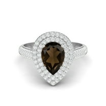 3.46 Ctw Smoky Quartz Gemstone 925 Sterling Silver Pear Shape Halo Valentines Day Gifts Ring