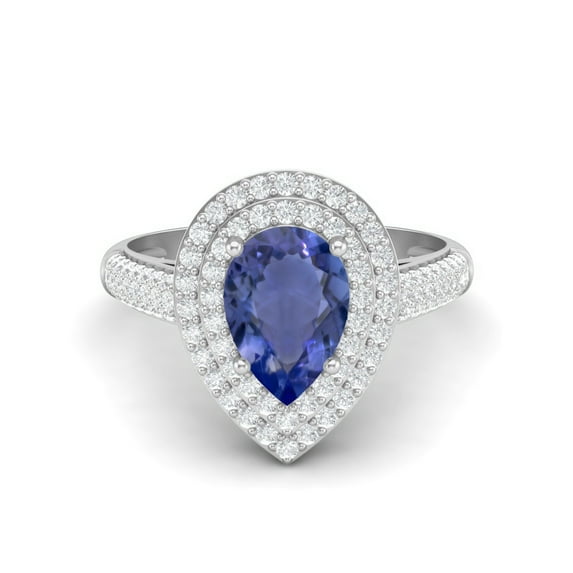 3.46 Ctw Tanzanite Gemstone 925 Sterling Silver Pear Shape Halo Valentines Day Gifts Ring