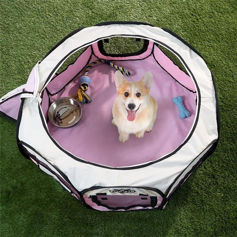 3.48 lbs Portable Pop Up Pet Play Pen with Carrying Bag Pink 33 in. dia. x 15.5 in. Walmart