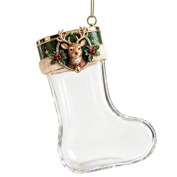 3.49-Inch Clear Acrylic Christmas Stocking Ornament, Fillable Cash and Candy Holder for Tree, Wreath, Mantel, Shelf and Holiday Keepsake Home Decor