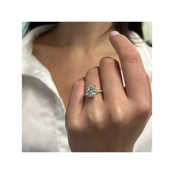3.49Cttw Round Cut Lab Grown & Natural Diamond Engagement Ring 18K White Gold