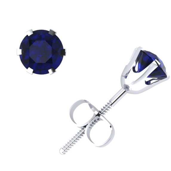 3/4CT Round Cut Blue Sapphire Stud Earrings 14k White Gold 6Prong Setting AAA Quality