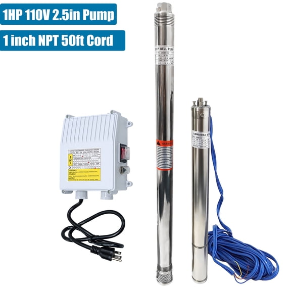 3/4HP 2" OD Deep Well Submersible Pump 110V 6 GPM 164FT Max 26 Stage 50FT Cord