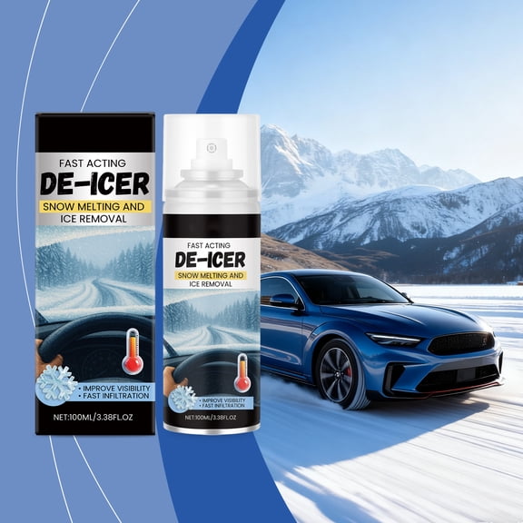 3.4Oz Fast-Acting De-Icer Spray, Effective Snow & Ice Melting Agent With Quick-Thaw Formula, Removes Frost, Ice & Snow From Car Windshields, Windows & Mirrors For Daily Winter