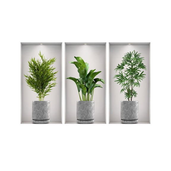 3/4PCS 3D Three-Dimensional Potted Plants Wall Decals,Green Plant Wall Decal,DIY Peel and Stick Tropical Potted Wall Stickers Adhesive Wall Stickers for Living Room, Entrance Decoration Wall Sticker