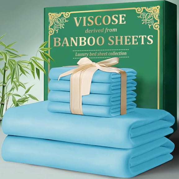 3/4PCS Luxury Soft Bed Sheet Set with Deep Pocket Fitted Sheet, Easy Care, Perfect for Bedroom & Guest Room(Light blue,Twin)