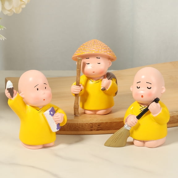 3/4Pcs Mini Buddha Statue Cute Kung Fu Little Monk Figurine Zen Art Ornament for Home Office Desktop Car Decoration and Unique Present