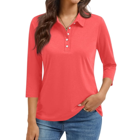 3/4Sleeve Shirts for Women Loose Fit V Neck Fall Outfits Trendy Sweaters Casual Tunic Tops Watermelon Red S