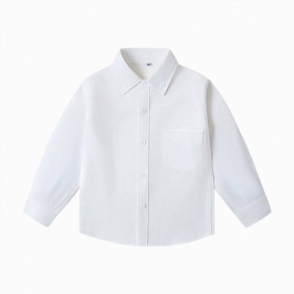 3-4T Toddler Boys Uniform Shirts,Boys Dress Shirts,Youth Solid Color Long Sleeve with Pocket Spring Fall Tops for 2-14T