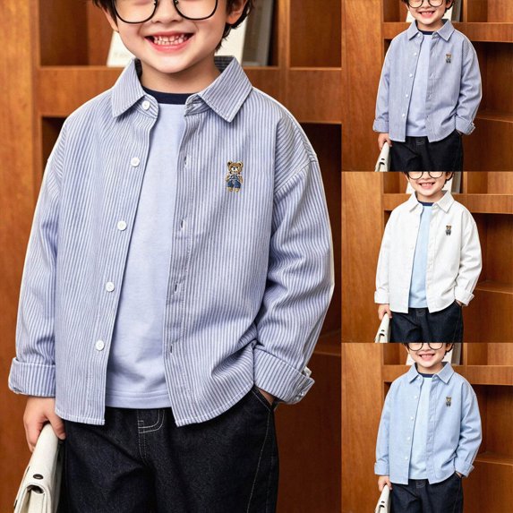 3-4T Toddler Kids Boys Solid Dress Shirt 2T 3T 4T 5T 6T 7T 8T 9T 10T Kids Casual Long Sleeve Button Up Formal Shirt Lightweight Dressy Tops