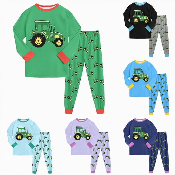 3-4Years Child Boys Tractor Graphic Long Sleeve Pajama Set,2-Piece Sleepwear Loungewear for Fall Winter