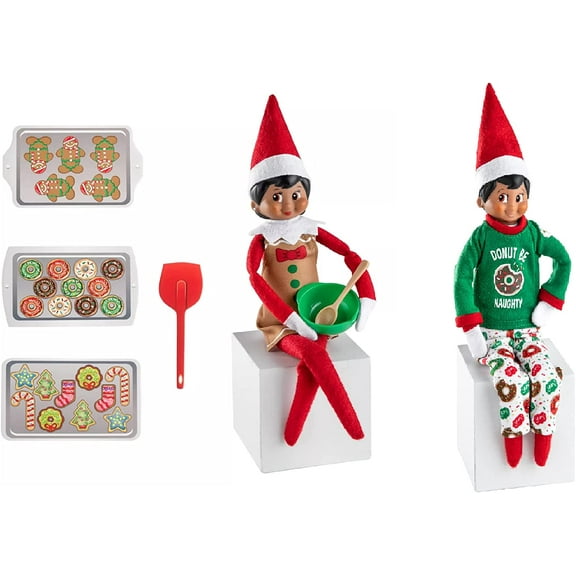 The Elf on the Shelf PJ and Baker Set - Itty Bitty Baker With Spatula, Apron, Mixing Bowl, Cookie Trays and Donut PJ Set - 8 Piece Value Multipack