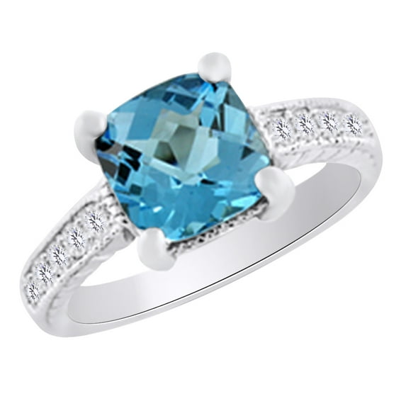 AFFY (3.4ct) Simulated Blue Topaz & White Diamond Vintage Style Engagement Ring In 14k Solid Gold With Ring Size 8