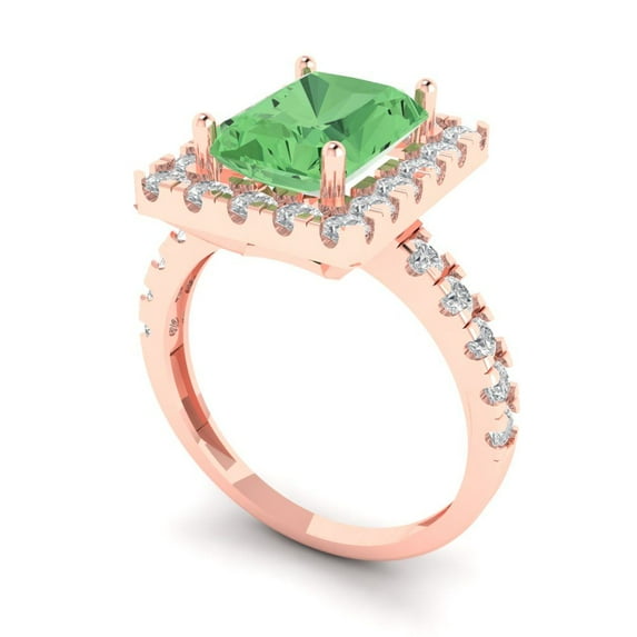 3.4ct emerald cut green Zircon 18k rose gold halo Bridal Wedding Engagement Promise Anniversary Ring for Women size 8.25