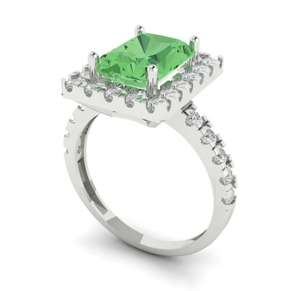3.4ct emerald cut green Zircon 18k white gold halo Bridal Wedding Engagement Promise Anniversary Ring for Women size 6