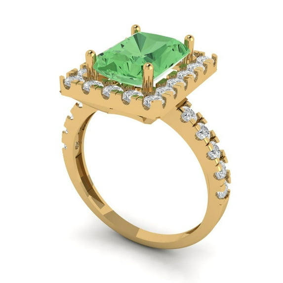 3.4ct emerald cut green Zircon 18k yellow gold halo Bridal Wedding Engagement Promise Anniversary Ring for Women size 11
