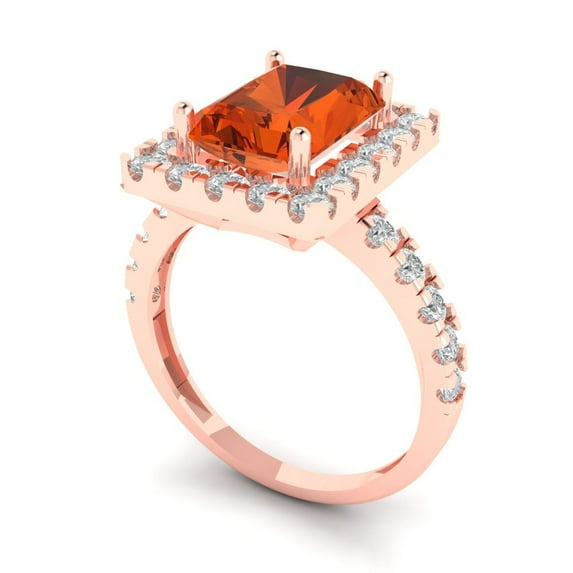 3.4ct emerald cut red Zircon 14k rose gold halo Bridal Wedding Engagement Promise Anniversary Ring for Women size 5.25