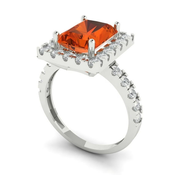 3.4ct emerald cut red Zircon 14k white gold halo Bridal Wedding Engagement Promise Anniversary Ring for Women size 6.75