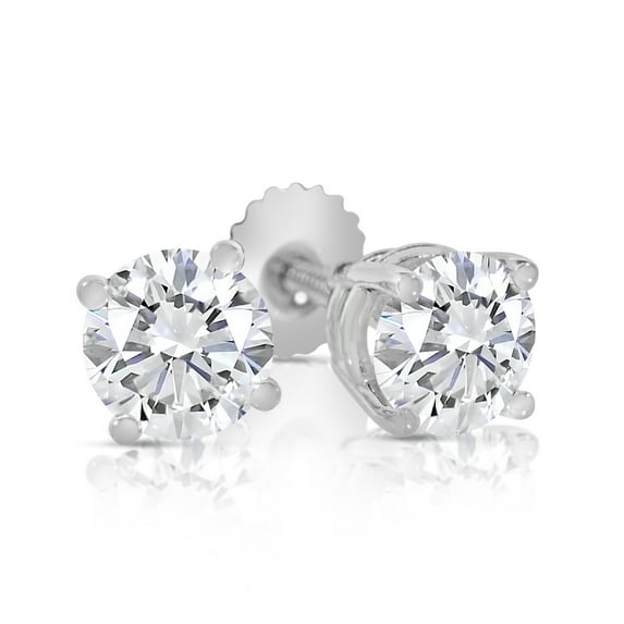 3/4ct tw Round Diamond Stud Earring with Screw Backs in 14k White Gold