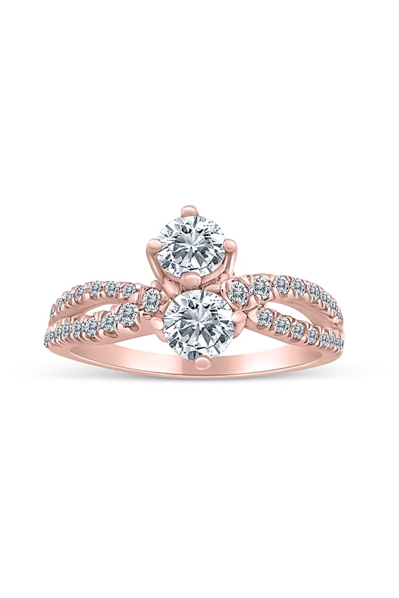 3/4ctw Diamond Two Stone Ring in 10k Rose Gold (G-H, I2-I3, 3/4ctw)