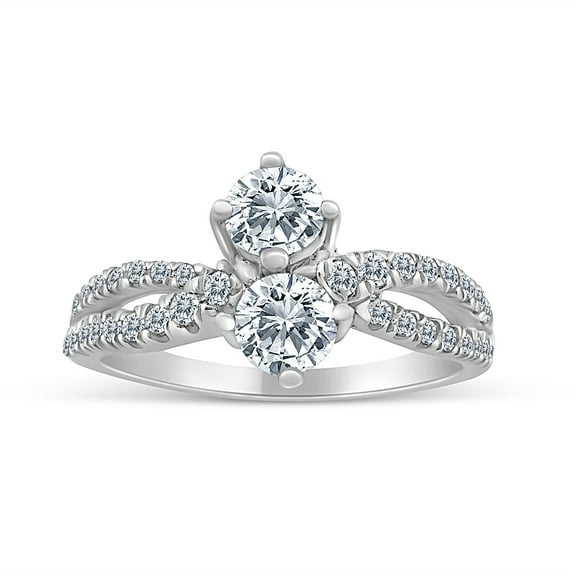 3/4ctw Diamond Two Stone Ring in 10k White Gold (G-H, I2-I3, 3/4ctw)
