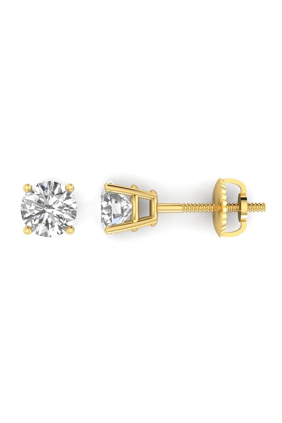 3/4ctw IGI Certified 14K Yellow Gold Round Diamond Stud Earring with Screw-Backs (3/4ctw, J-K, I2-I3)