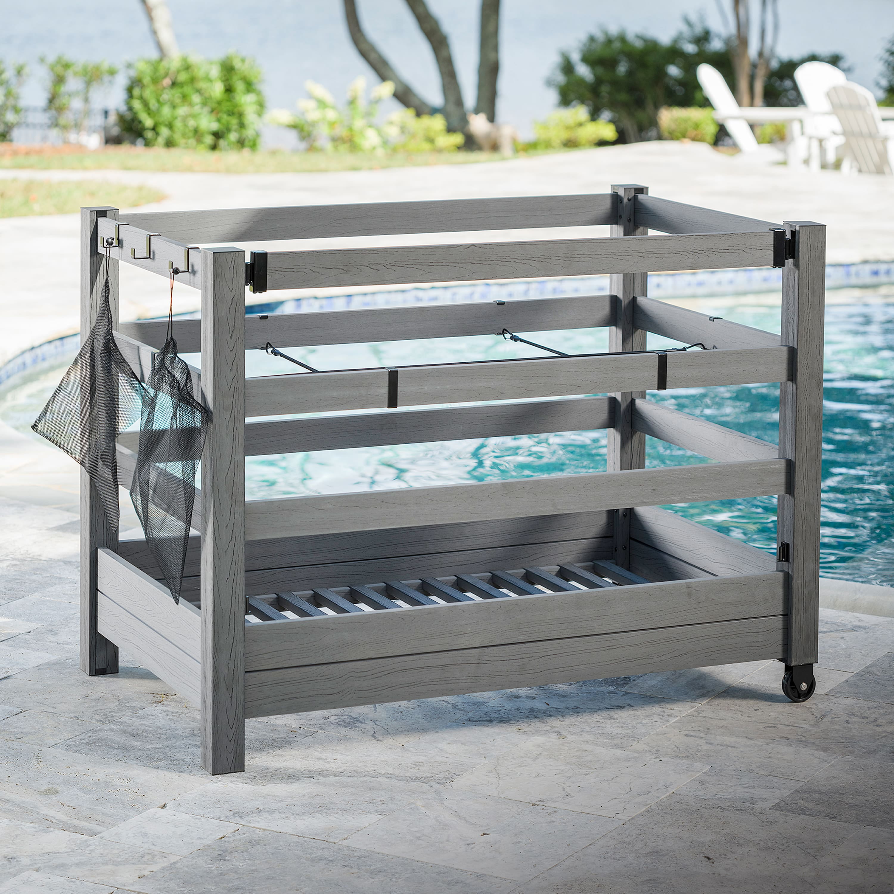 3.4ft H x 4.6ft W x 2.8ft L WoodTek Poolside Organizer and Pool